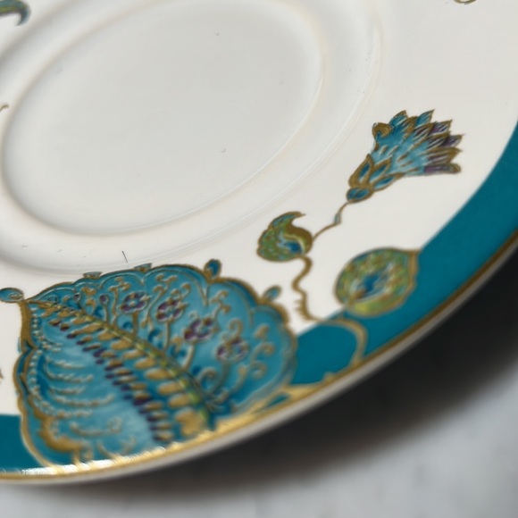 Vintage Retired Flat Cup & Saucer Set Eliza Teal by 222 FIFTH Gold Trim - Picture 7 of 7